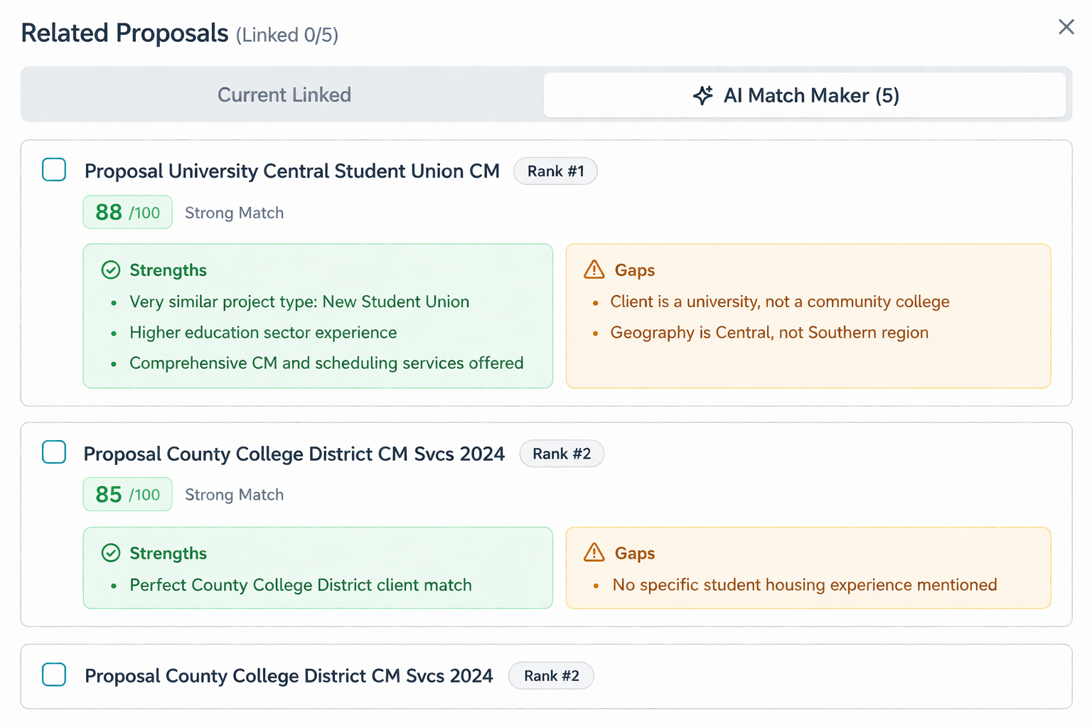 AI Match Maker - Proposal Matching Interface - 1