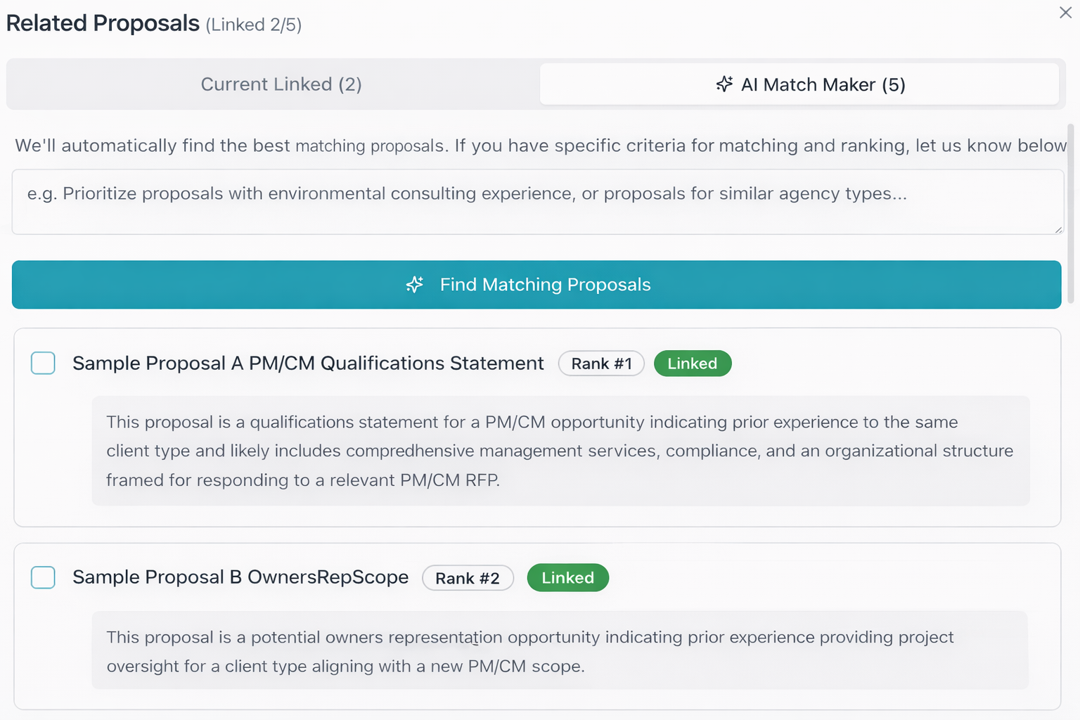 AI Match Maker - Proposal Matching Interface - 2